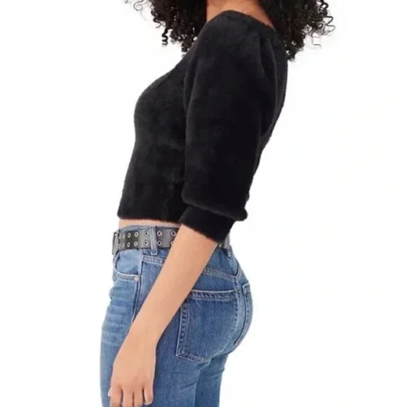 Free People Midnight Black Fuzzy Scoop Neck Sweater - Picture 2 of 8